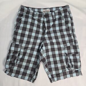 Urban Pipeline Men's Plaid Cargo Shorts Size 30 Black Gray Blue Cotton Flat